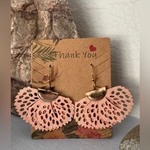Handmade Pink and Gold Eyelet Fan Earrings
